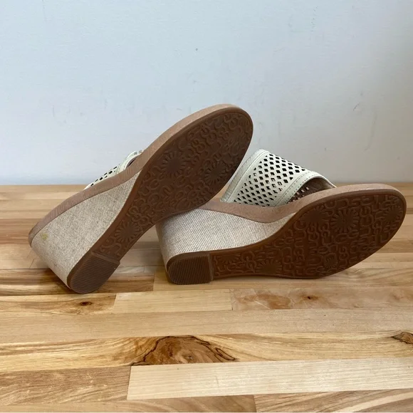 UGG wedge sandals cream tan wedges perfored slip on leather upper rubber sole 5 - Picture 6 of 15